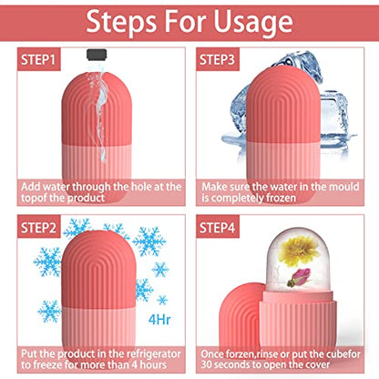 XHJRI Ice Cube Roller Massager for Face, Eyes and Neck Naturally Conditioning and Skin Care,De-Puff Eye Bags,Reduce Migraine Pain,Reusable Massage Silicone Ice Mold (Pink)