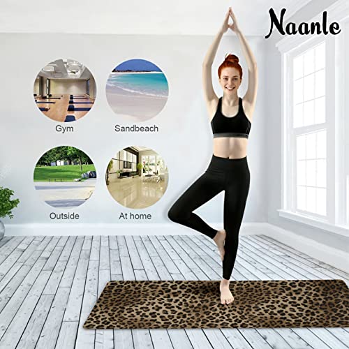 Naanle Leopard Yoga Mat with Carrying Bag Set, Leopard Print Exercise Mat Foldable Non Slip Travel Lightweight Workout Rug for Home Gym Yoga Pilates Stretching Floor Fitness 71x26 in - color: White 02