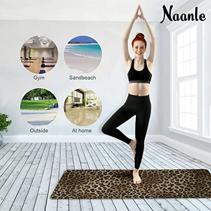 Naanle Leopard Yoga Mat with Carrying Bag Set, Leopard Print Exercise Mat Foldable Non Slip Travel Lightweight Workout Rug for Home Gym Yoga Pilates Stretching Floor Fitness 71x26 in - color: White 02