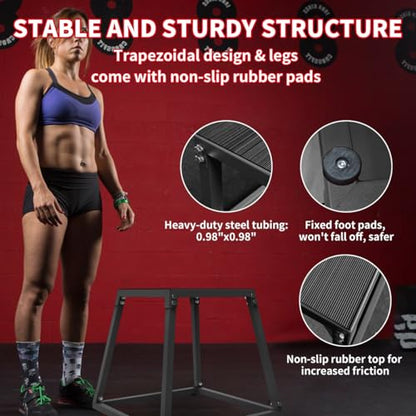 Plyo Box Jump Platforms, 12/18/24/30 Inch Single and Set Plyometric Jumping Box for Men and Women for Home Gym - color: Black-12"