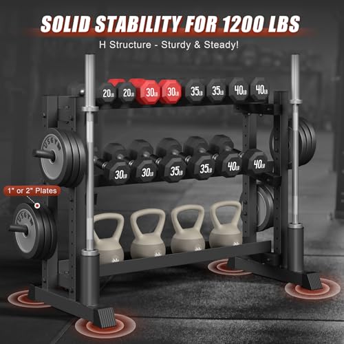 3-Tier Dumbbell Rack, 1200LB Capacity Adjustable Weight Rack for Home Gym, Heavy-Duty Weight Stand for Dumbbells Kettlebells & Weight Plates(Rack Only)