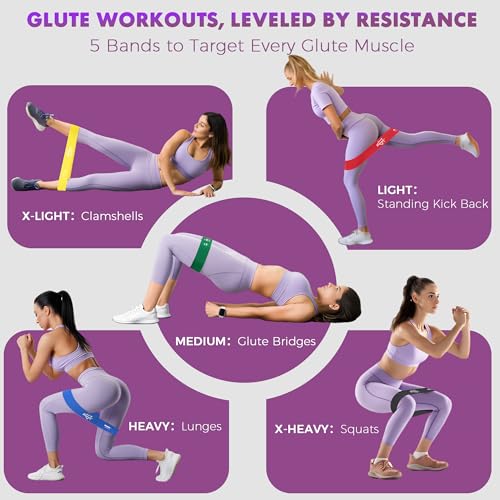 WSAKOUE Fabric Resistance Bands for Working Out – 5 Booty Bands for Women & Men, Exercise Workout Bands for Legs, HIPS & Glutes – Ideal for Home Fitness, Yoga, Pilates & Rehab