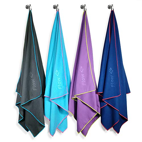 Flow Hydro Sport Towel - Microfiber Quick Dry Swimming Towels for Swim, Pool, Triathlon, and Other Water Sports in Medium, Large, Extra Large, and Hooded Sizes (Navy, Large (60" x 30"))
