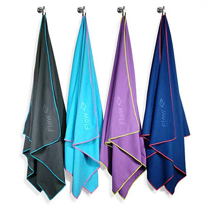 Flow Hydro Sport Towel - Microfiber Quick Dry Swimming Towels for Swim, Pool, Triathlon, and Other Water Sports in Medium, Large, Extra Large, and Hooded Sizes (Navy, Large (60" x 30"))
