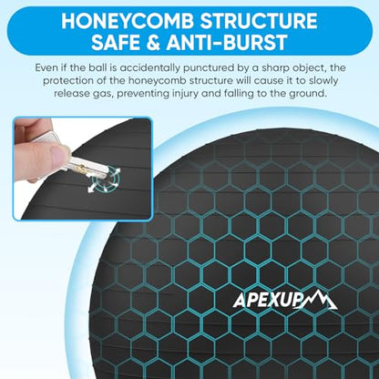 APEXUP Yoga Ball Exercise Ball Anti Slip Heavy Duty for Fitness, Balance & Core Workout, Balance Training, Pregnancy & Physical Therapy, 5 Sizes