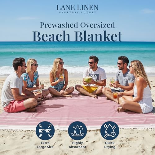 LANE LINEN Beach Blanket Sand Free & Extra Large Beach Towel - Candy Pink - color: 11: Candy Pink, size: Beach Blanket (82" x 82")