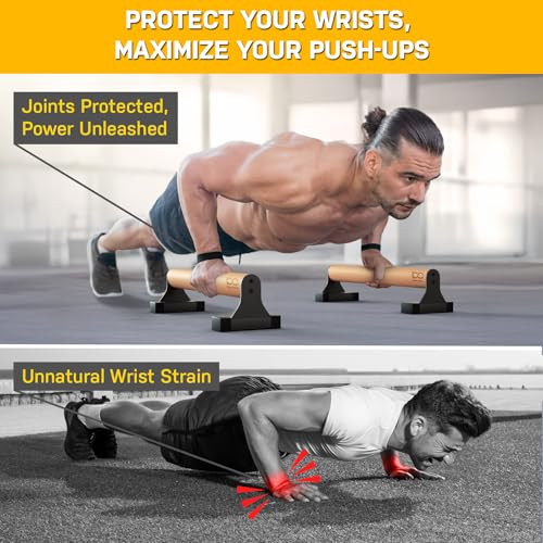 Parallettes Push Up Bar with Ergonomic Wooden Handles - Calisthenics Equipment - Non-slip Parallel Bars for Strength Training and Calisthenics - Pushup Handles Parallettes Bars