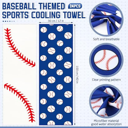 24 Pcs Sports Cooling Towels Baseball Basketball Softball 40 x 12 Inch Breathable Soccer Football Volleyball Microfiber Ice Towel Fast Drying for Sport Party Favors Team Gift(Blue,Baseball)