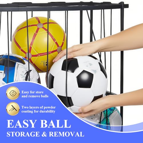 Large Garage Ball Storage Rack with Wheels–Rolling Sports Equipment Organizer Freestanding Ball Holder for Basketball Soccer Volleyball Football–Sports Ball Storage for Garage Gym School Home