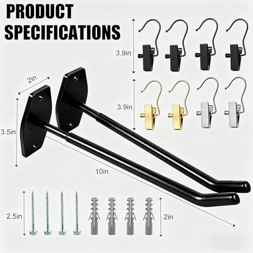 Yoga Mat Wall Mount Hanger,Metal Yoga Mats Storage Rack, Home Gym Storage with 8 Clips, No-Roll Flat Storage for Folded/Rolled Mats, Foam Rollers, Black Wall Organizer for Gym, Yoga Studio, Bedroom