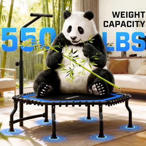 ANCHEER Trampoline, 50'' Rebounder Trampoline for Adult with Bar, Indoor Mini Trampoline, 550LBS Fitness Trampoline with Bungee, Jumping Cardio Equipment, Exercise Trampoline at Home Gym - color: Blue