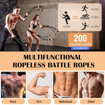 2PCS Ropeless Battle Ropes with Adjustable Weighted Ring-Battle, Cordless Battle Rope for Home Gym, HIIT Workout, Low-Impact Cardio, Strength Training, Portable Fitness Equipment for Women & Men