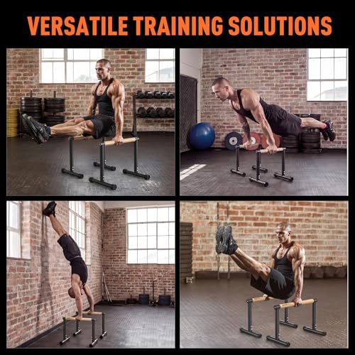 SNADER Wood Parallettes, 12.8" High – Push Up Bar & Dip Bar, Anti-Slip Calisthenics Equipment for Handstand, L-Sit, Full Planche, Gymnastics, Home Gym Strength Training, Supports 660 lbs