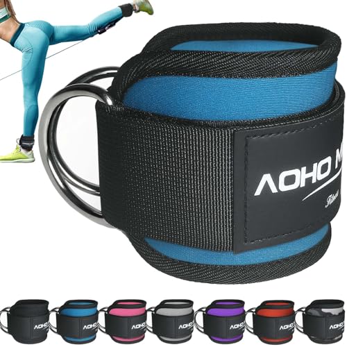 AOHO MOOON Ankle Strap for Cable Machine Attachments, Gym Accessories for Women and Men, Neoprene Ankle Cuffs for glute Kickback, Leg Workouts ande Booty Hip Abductors Exercise - color: Blue - Single