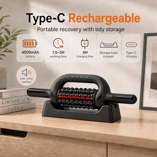 Electric Roller Massager with Red Light, Rechargeable 4000mAh 6-Speed Rolling Body Roller for Lymphatic Massage, Muscle Recovery, Cellulite & Lipedema Massage for Legs, Arms, Back, Feet