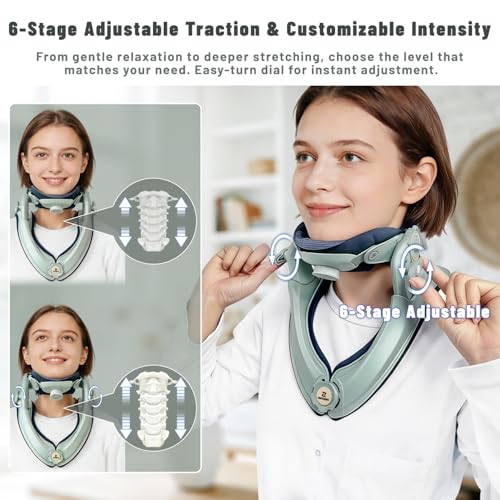 Zenopax Neck Stretcher Cervical Traction, Adjustable Neck Traction Device, Neck Stretcher for Neck Pain Relief with Dual-Adjustable Chin Rest, Ergonomic & Breathable for Home Use, Office(Olive Green)