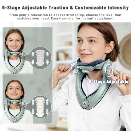 Zenopax Neck Stretcher Cervical Traction, Adjustable Neck Traction Device, Neck Stretcher for Neck Pain Relief with Dual-Adjustable Chin Rest, Ergonomic & Breathable for Home Use, Office(Olive Green)