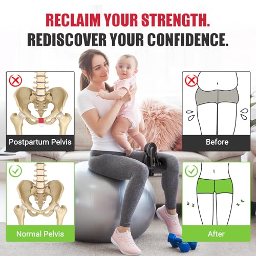 Thigh Trainer for Women, 10-100lb Adjustable Resistance Inner Thigh Exerciser with Leg Band & Poster for Kegel Exercise, Pelvic Floor Trainer for Postpartum Rehabilitation Home Gym