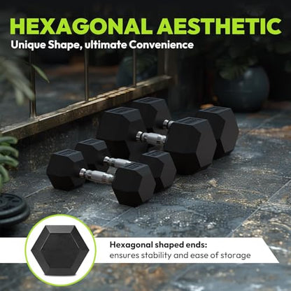 HANDBODE Rubber Coated Hex Dumbbell Set, 90-640 lb - size: 215 lb set (pair of 15, 17.5, 22.5, 25, 27.5)