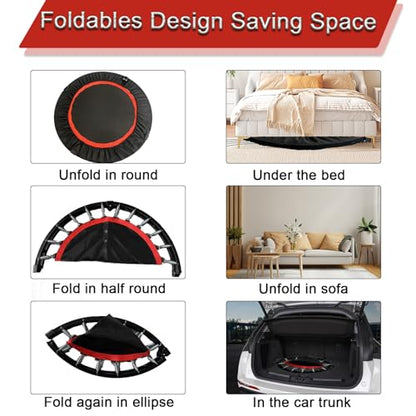 40" Foldable Trampoline, 660LBS Fitnes Trampoline, Indoor/Outdoor Jumping Workouts,