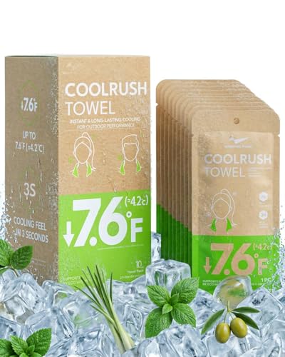 CoolRush Towel for Body–10 Pack Individually Wrapped Cooling Wipes | Instant Cooling Neck Wrap, Alcohol-Free Sweat Cooling Towel for Adults | Reusable, Travel, Gym, Music Festival, Camping Essentials - size: 1 Count (Pack of 10)