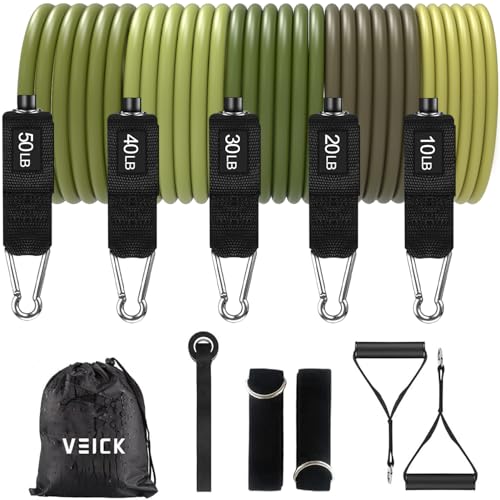 VElCK Resistance Bands Set with Handles for Exercise, Workout and Home Gym - color: Army Green, size: 10-150LBS