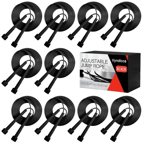 10 Pack Jump Ropes for Kids, PVC Skipping Rope with Plastic Handles, Adjustable Jumping Ropes for Fitness Exercise, Lightweight Speed Rope for Women Men Training Racing, Black