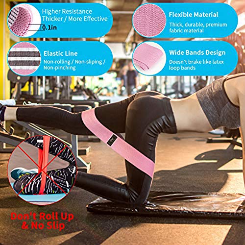 Booty Bands, 3 Resistance Bands for Legs and Butt, Non Slip Exercise Bands,Elastic Strength Squat Band, Workout Beginner to Professional