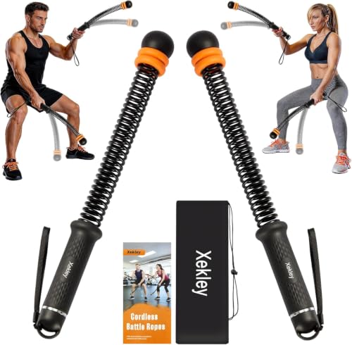 Portable Ropeless Battle Ropes, Adjustable Cordless Battle Ropes with Dual Weight Rings & Resistance Springs for Home Gym Workout, Weighted Low-Impact HIIT Exercise Equipment for Men & Women