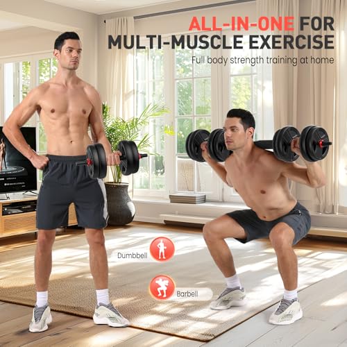 UKEEP Adjustable Dumbbells Set, 20/30/40/55/60/80lbs Free Weight Set with Connector, 2 or 3 in 1 Dumbbells Set Used as Barbell, Kettlebells, Fitness Exercises for Home Gym Suitable Men/Women - style: 20LB (10.0LB Pair)