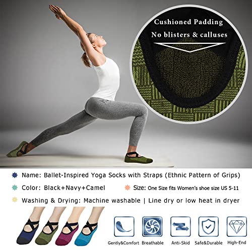 Ozaiic Pilates Socks for Women Non Slip Grip Yoga Barefoot Indoor Workout - color: 4 Pairs -Green/Blue/Cyan/Red