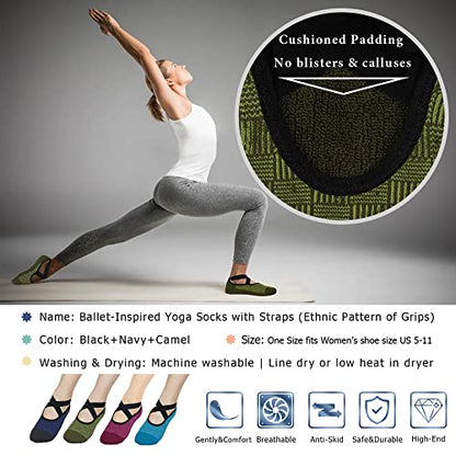 Ozaiic Pilates Socks for Women Non Slip Grip Yoga Barefoot Indoor Workout - color: 4 Pairs -Green/Blue/Cyan/Red