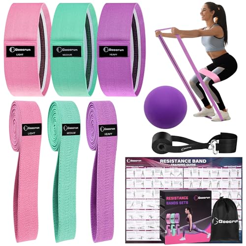 Fabric Resistance Bands for Working Out, Wide Booty Belt with Multiple Resistance Levels. Yoga Balance Balls. Great for HIPS, Thighs Exercises. with Fitness Poster