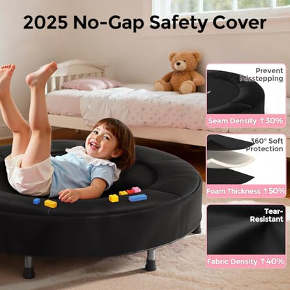 BCAN SP1 36'' Toddler Trampoline, ASTM Certified - Kids Trampoline for Ages 1-6, Foam Handle & Safe Thickened Cover, Mini Trampolines for Kids Indoor, Easy to Assemble| FED Fitness - color: Black-Classic