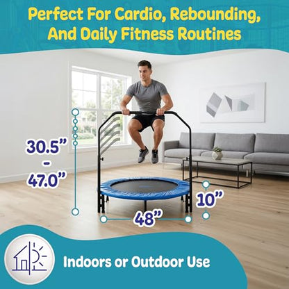 Machrus Upper Bounce Mini Rebounder Trampoline for Adults and Kids, Exercise, Indoor Fitness, Foldable Round Jumping Exerciser, Supports up to 220 lbs