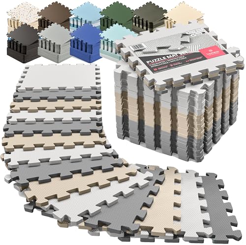 bemaxx Gym Mats Set - EVA Interlocking Foam Floor Tiles Workout Mat Puzzle - color: Sand Stone Trio, size: 18 Tiles | 18 sq ft