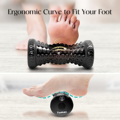 Tumaz Massage Ball & Foot Roller 3-in-1 Set with Spiky Ball, Lacrosse Ball, Massage Roller - Ergonomic Design to Relieve Plantar Fasciitis for Deep and Superficial Muscle Pain - color: Diamond(black) 3-piece Set