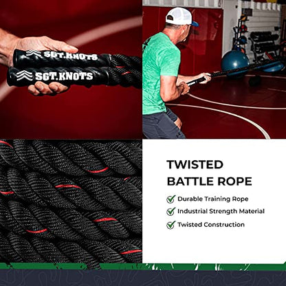 SGT KNOTS Twisted Battle Rope - Weighted Exercise Rope for Strength Training, CrossFit, Battling, Climbing & the Gym (1", 1.5", 2") - size: 1" x 50ft