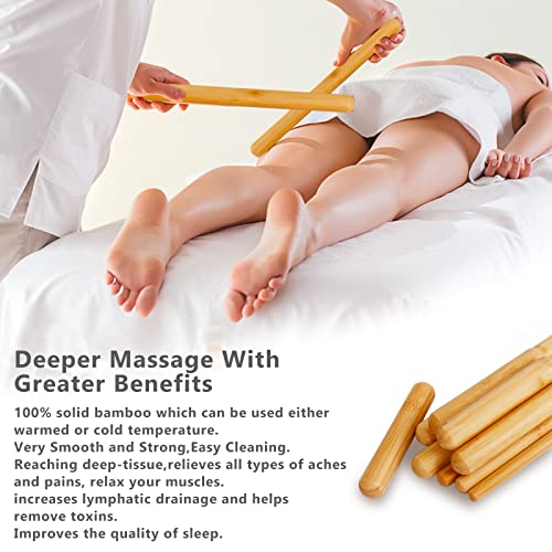 Bamboo Massage Stick Sets for Body Shaping, Massage Roller Sticks, Guasha Massage Sticks,Bamboo Therapy Massage Tools for Relax Muscles (10)