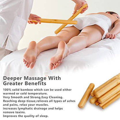 Bamboo Massage Stick Sets for Body Shaping, Massage Roller Sticks, Guasha Massage Sticks,Bamboo Therapy Massage Tools for Relax Muscles (10)