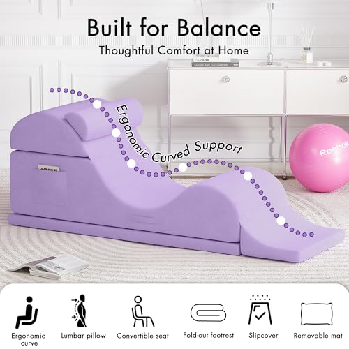Convertible Yoga Chair for Adults, Ergonomic Foam Lounge with Lumbar Pillow, Washable Cover, Side Pocket, No Assembly Needed – Great for Exercise, Stretching & Relaxation Purple - color: Purple