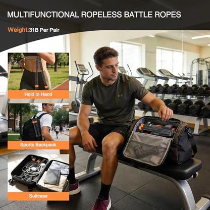 Ropeless Battle Ropes - Quiet Silicone End Caps Speed Rope, Adjustable 2-5LBS Resistance Training, Portable Home Gym Equipment for Cardio Boxing Workout (No Floor Noise, Apartment Friendly)