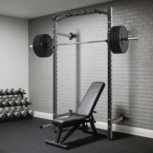 Garvee Wall Mounted Power Rack, 1600LB Commercial Squat Rack for Home Gym with Multi-Grip Pull Up Bar, j-Cups & Landmine Attachment for Home and Garage Gym