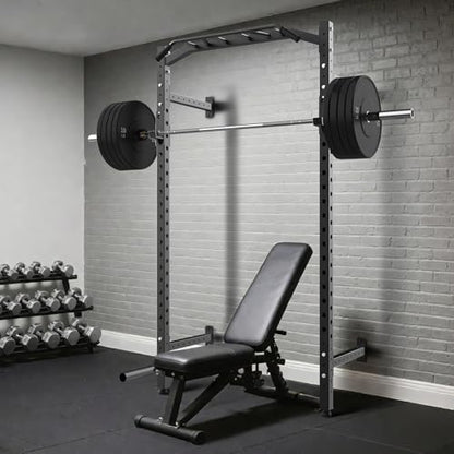 Garvee Wall Mounted Power Rack, 1600LB Commercial Squat Rack for Home Gym with Multi-Grip Pull Up Bar, j-Cups & Landmine Attachment for Home and Garage Gym