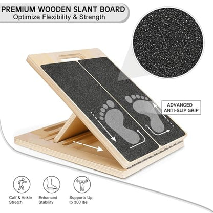 Calf Stretcher Slant Board for Stretching, Squat Wedge & Rehab, 300 Lbs. Capacity, Wooden Calf Stretch Board with Adjustable Incline, Non-Slip Surface for Ankle, Knee and Leg Exercises