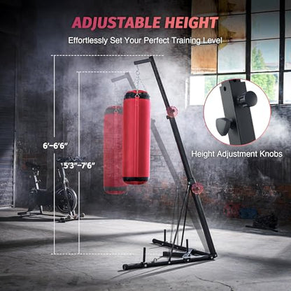 ZELUS Punching Bag Stand with Canvas Sandbag, Heavy-Duty Boxing Stand with Stable Triangular Base, Adjustable Height & Angle, Durable Training Equipment for Home & Gym