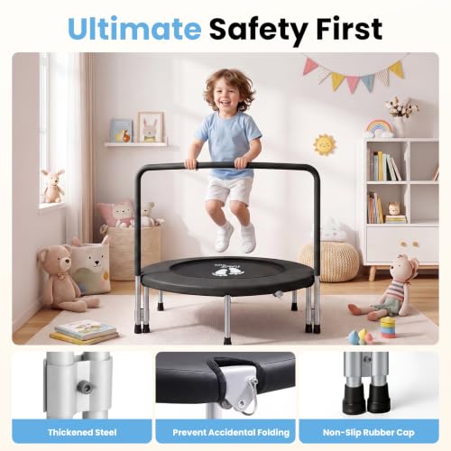 RAVS 36" Toddler Trampoline, Foldable Indoor Kids Trampoline with Handle - color: Black