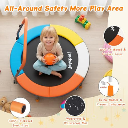 Premium 3FT Foldable Toddler Trampoline for Kids Ages 3-6, 36 Inch ASTM Certified Mini Trampoline with Adjustable Handle, 100 lbs Capacity, Quiet Elastic Bands, Safe for Indoor Outdoor Use - style: Classic New