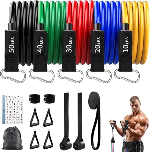 Resistance Bands Workouts Set for Women and Men with Handles - Heavy Duty 150lbs, 11 Piece Elastic Tube Kit for Gym & Home, Strength Training, Yoga, Pilates Therapy for Legs, Chest Power Systems