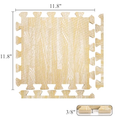 Tebery 16 Pieces Printed Wood Grain Floor Tiles 3/8-Inch Thick EVA Foam Puzzle Floor Mat
